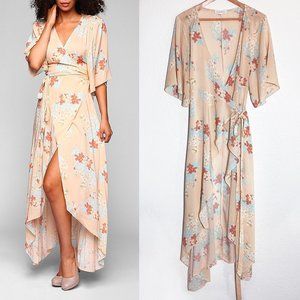 Dance & Marvel - True Wrap Maxi Dress Pastel Floral Kimono Sleeve Size L